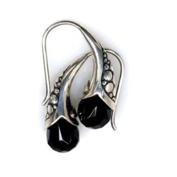 Faceted Black Onyx Sterling Silver Drop Earrings - Picture 5 of 15